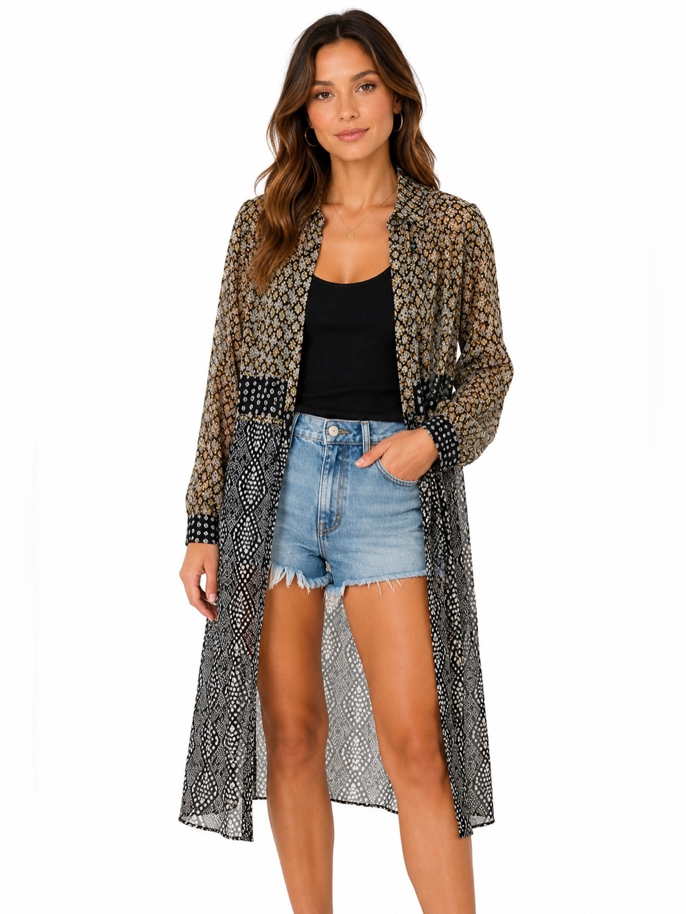 Lulu's Chiffon Button Down Long Sleeve